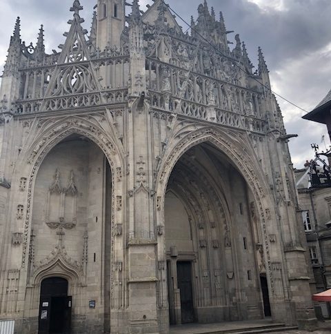 View on the magnificent flamboyant gothic porch of the bsilica Notre-Dame of Alençon
